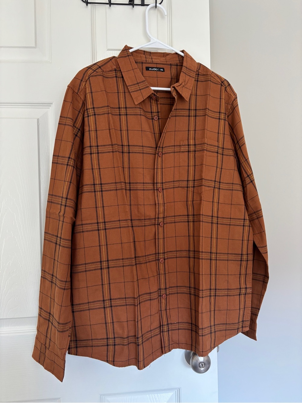 Brand New Zudio Men’s Camel Brown Plaid Button-Up Shirt XXL – Never Worn
